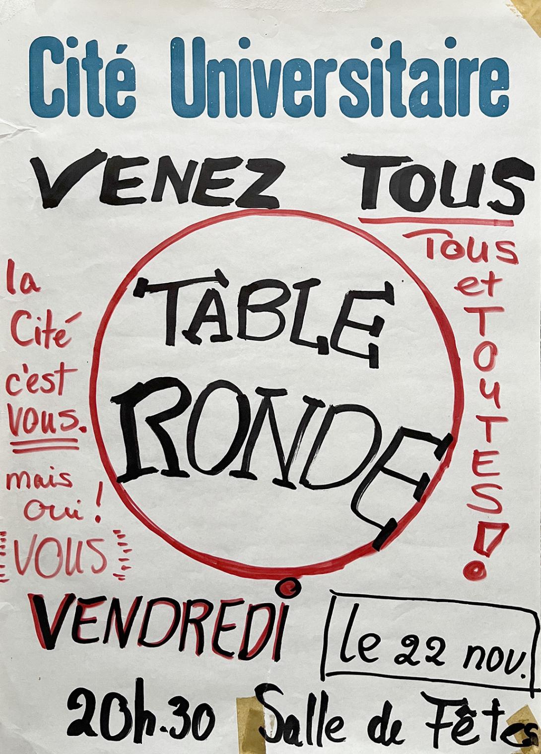 Affiche table ronde des résidents de la Cité Universitaire